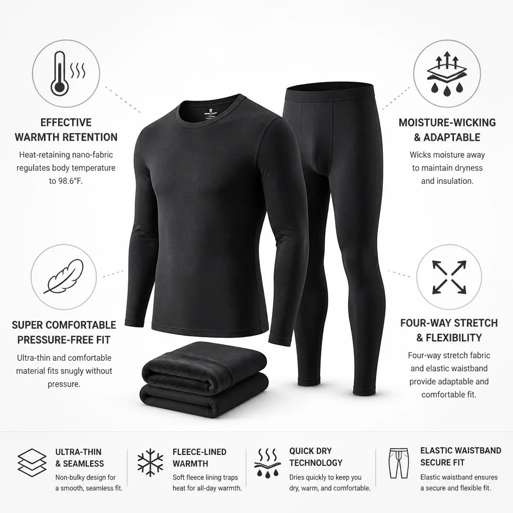 Thermal Base Layer Set Fleece-Lined Moisture-Wicking
