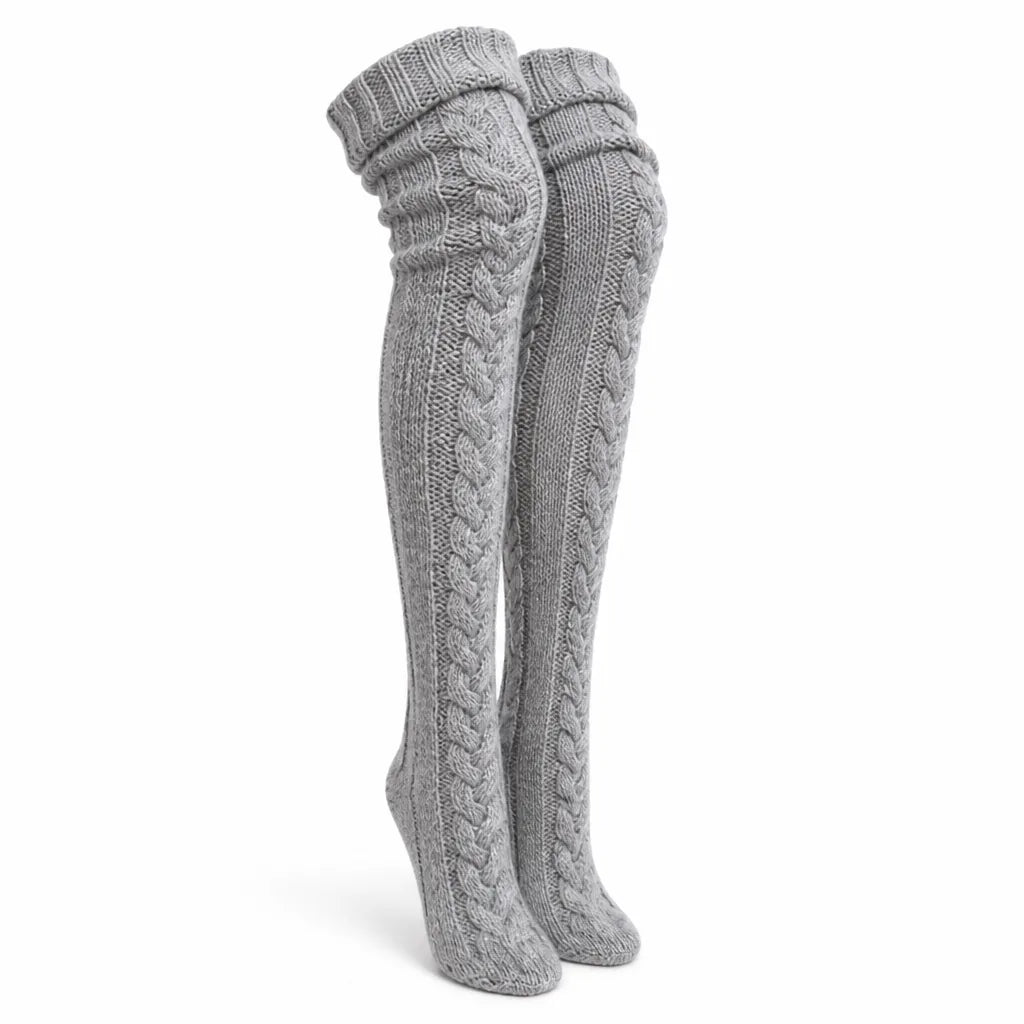 Thigh-High Socks Wool Blend Embroidered One Size