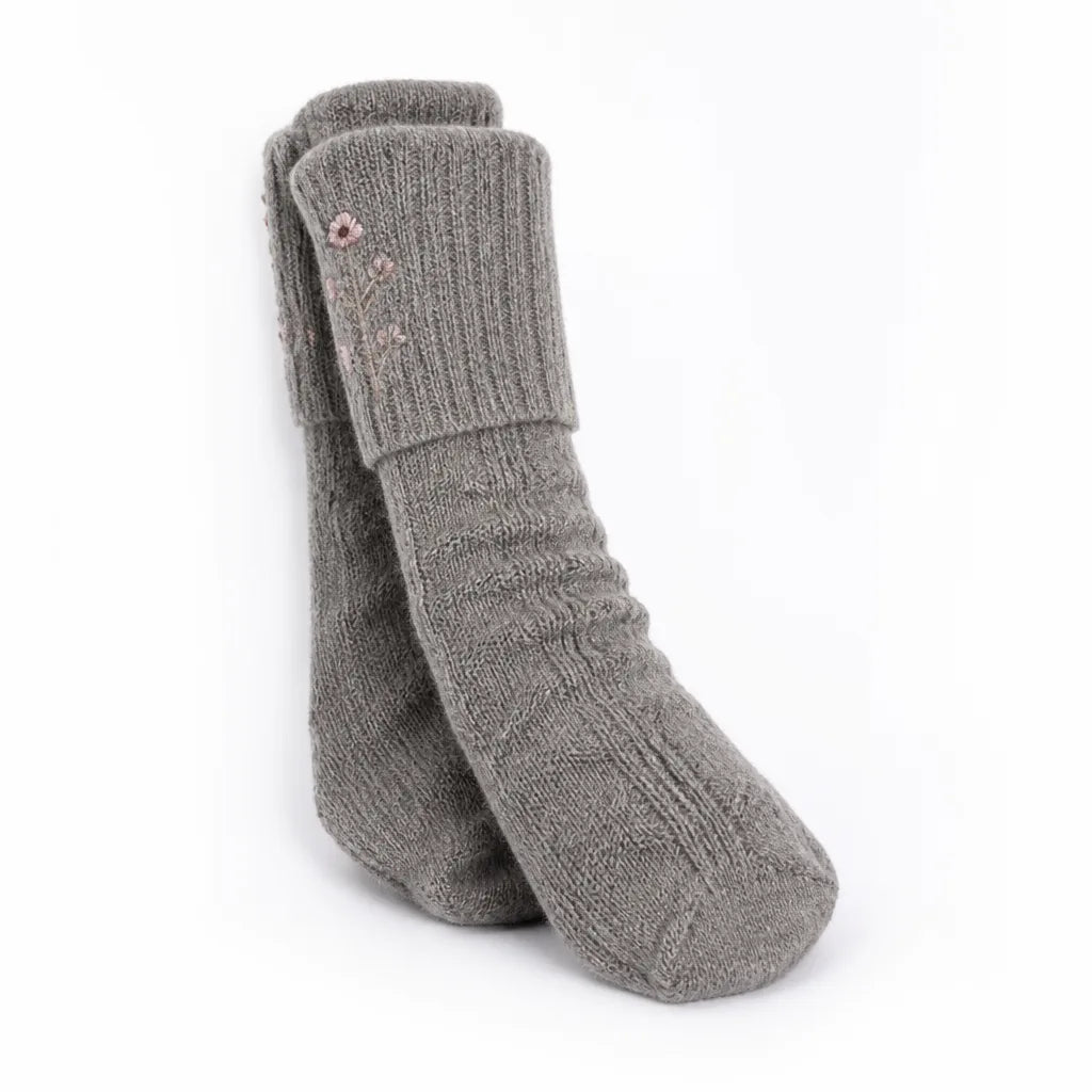 Thigh-High Socks Wool Blend Embroidered One Size