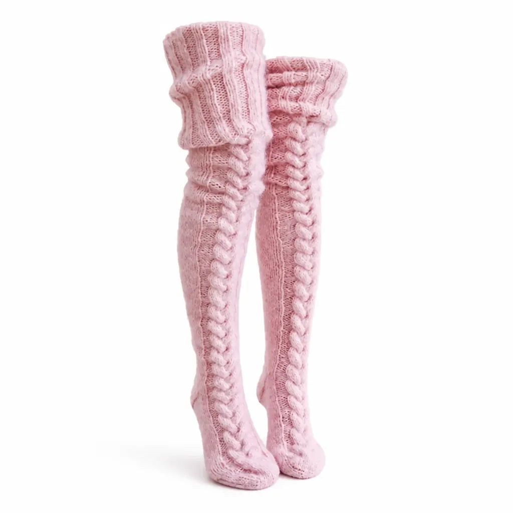 Thigh-High Socks Wool Blend Embroidered One Size