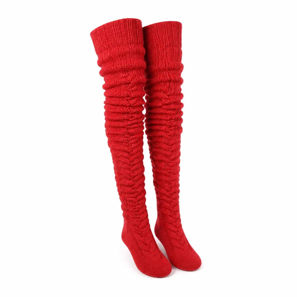 Thigh-High Socks Wool Blend Embroidered One Size
