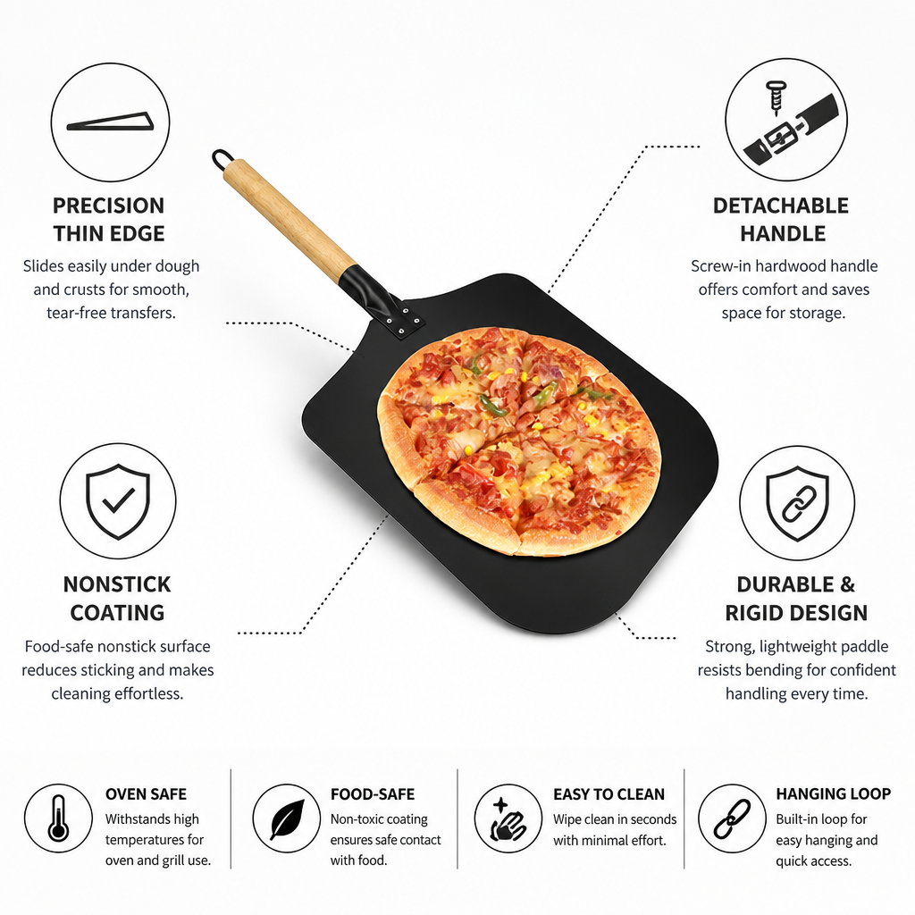 Thin Nonstick Detachable-Handle Pizza Peel (12-Inch)