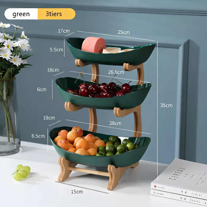 Three-Tier Serving Tray Wood Frame Removable Plastic Trays