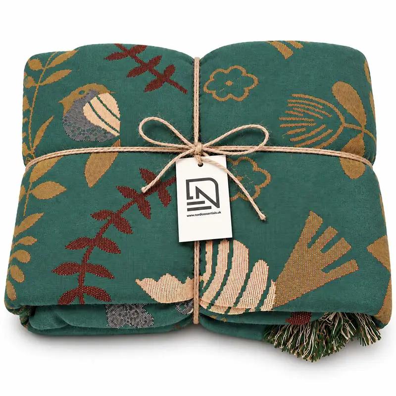Throw Blanket 100% Cotton Reversible Bird Pattern