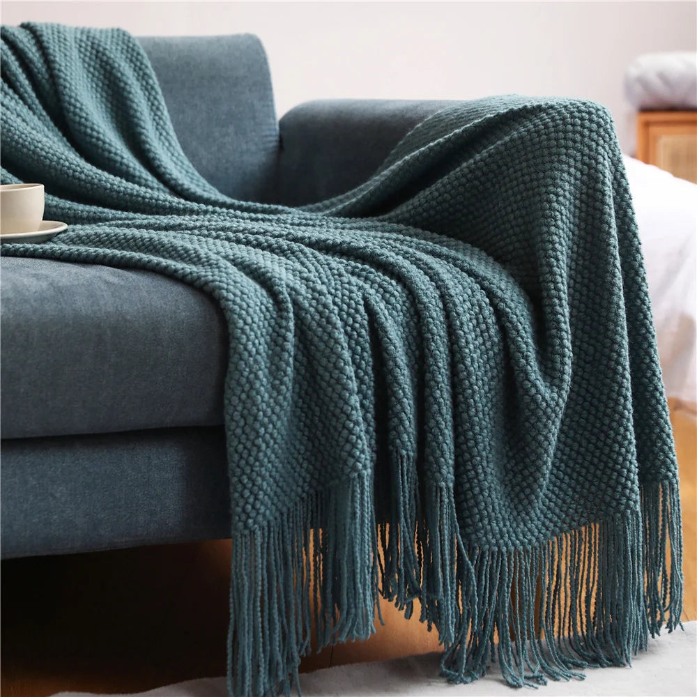 Throw Blanket Chunky Knit Machine Washable Fringe Finish