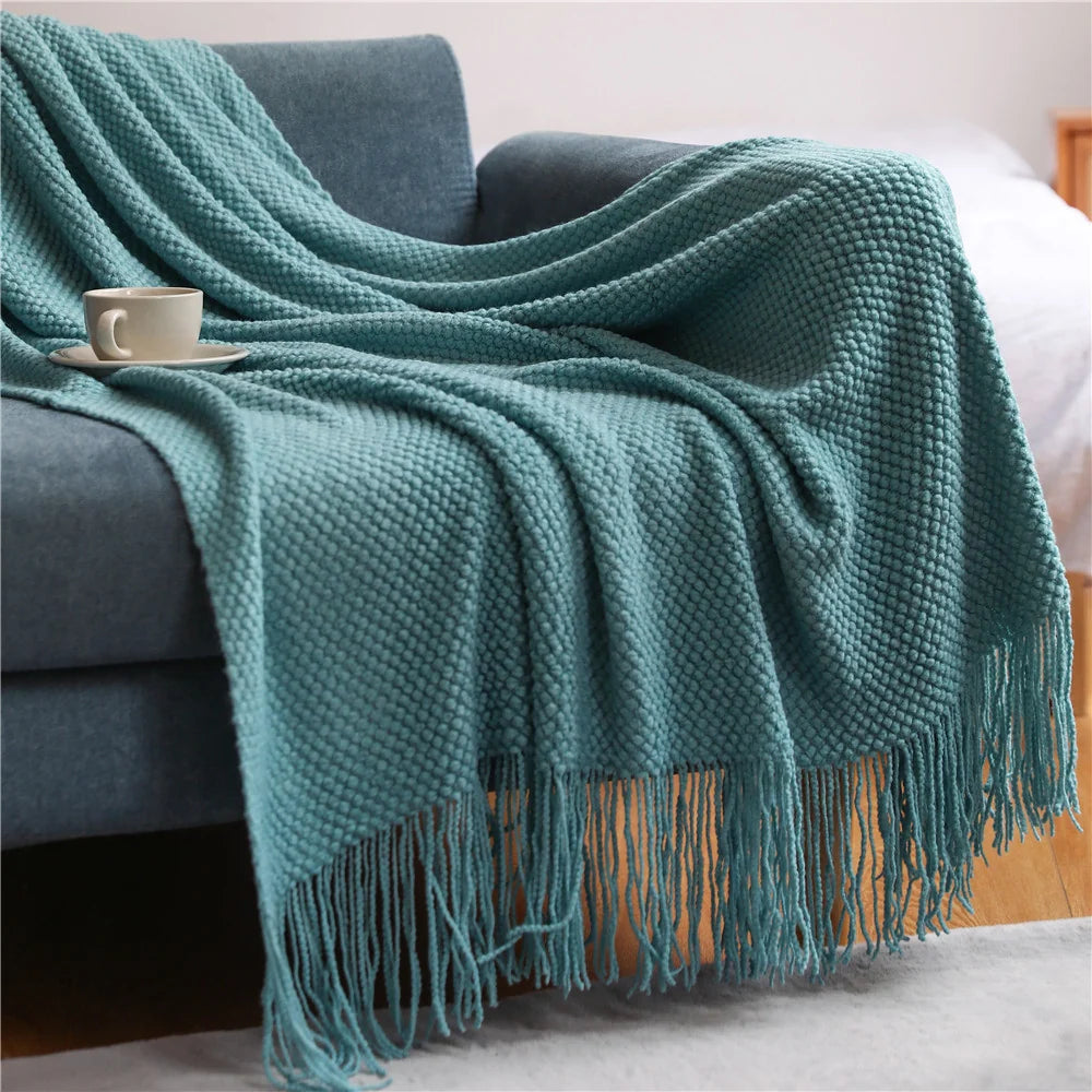 Throw Blanket Chunky Knit Machine Washable Fringe Finish