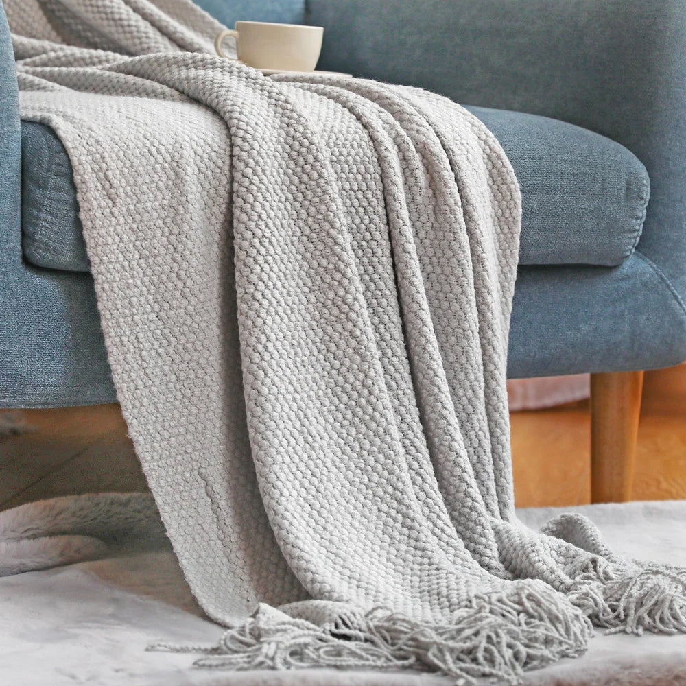 Throw Blanket Chunky Knit Machine Washable Fringe Finish