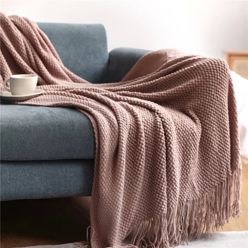 Throw Blanket Chunky Knit Machine Washable Fringe Finish