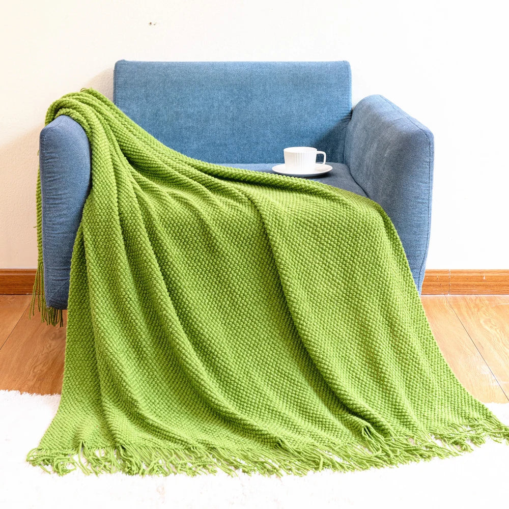 Throw Blanket Chunky Knit Machine Washable Fringe Finish