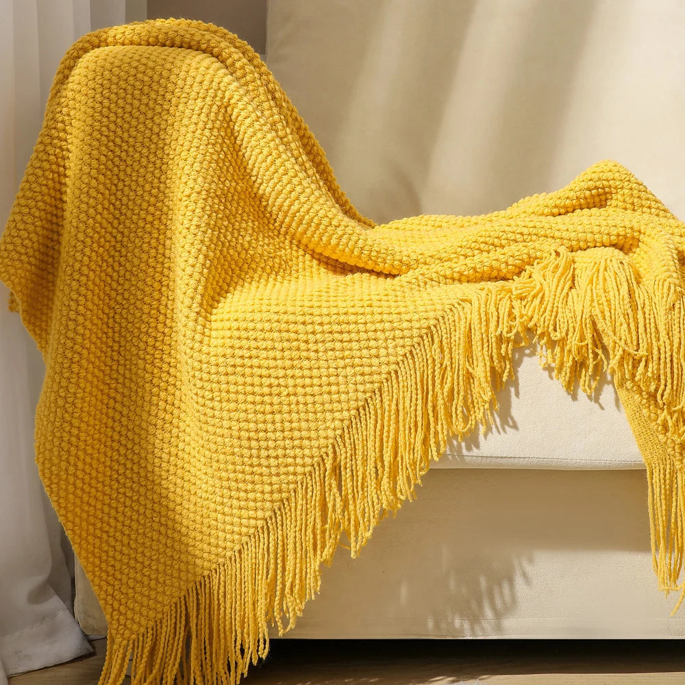 Throw Blanket Chunky Knit Machine Washable Fringe Finish