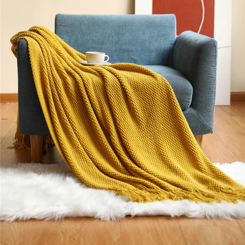 Throw Blanket Chunky Knit Machine Washable Fringe Finish