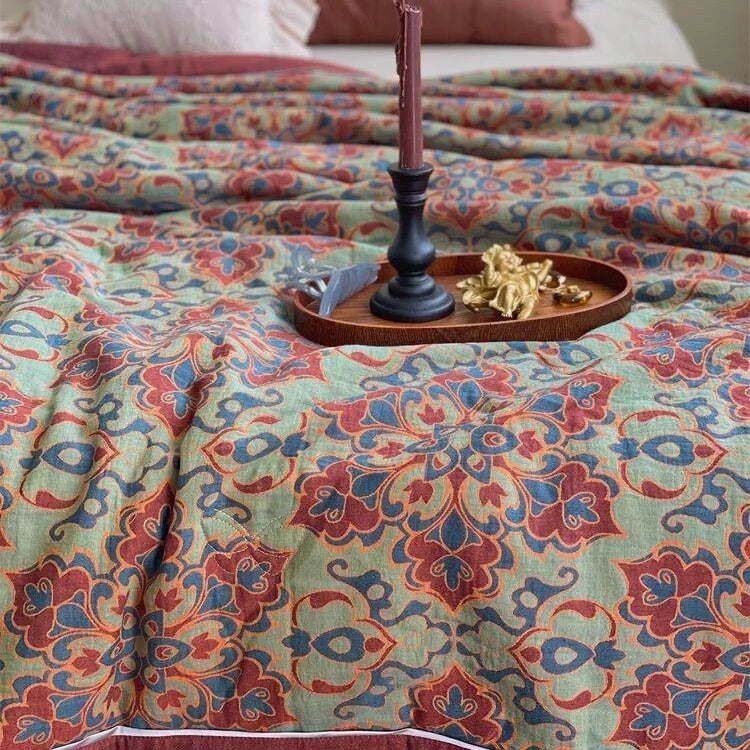 Throw Blanket Lightweight Quilted Cotton-Linen