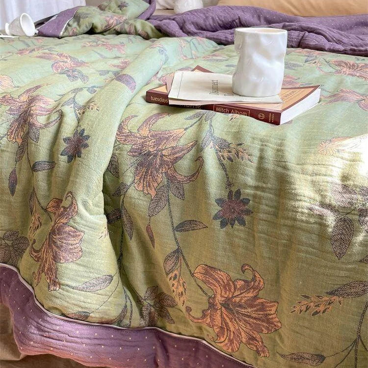 Throw Blanket Lightweight Quilted Cotton-Linen