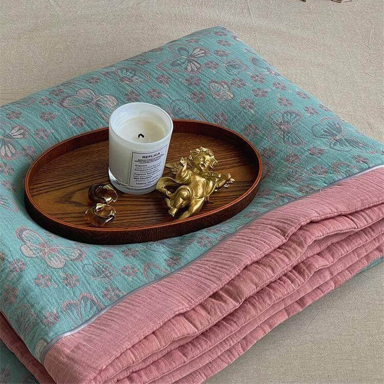 Throw Blanket Lightweight Quilted Cotton-Linen