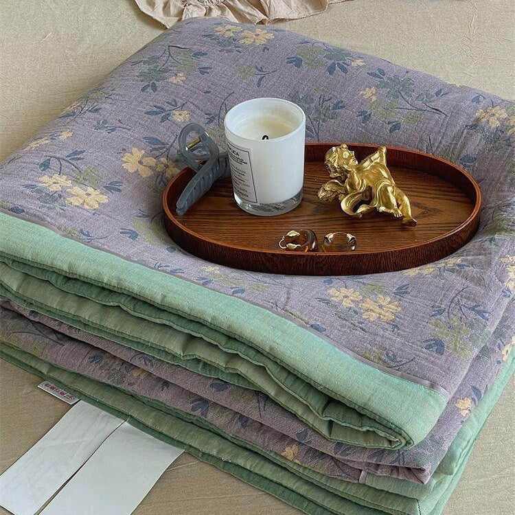Throw Blanket Lightweight Quilted Cotton-Linen
