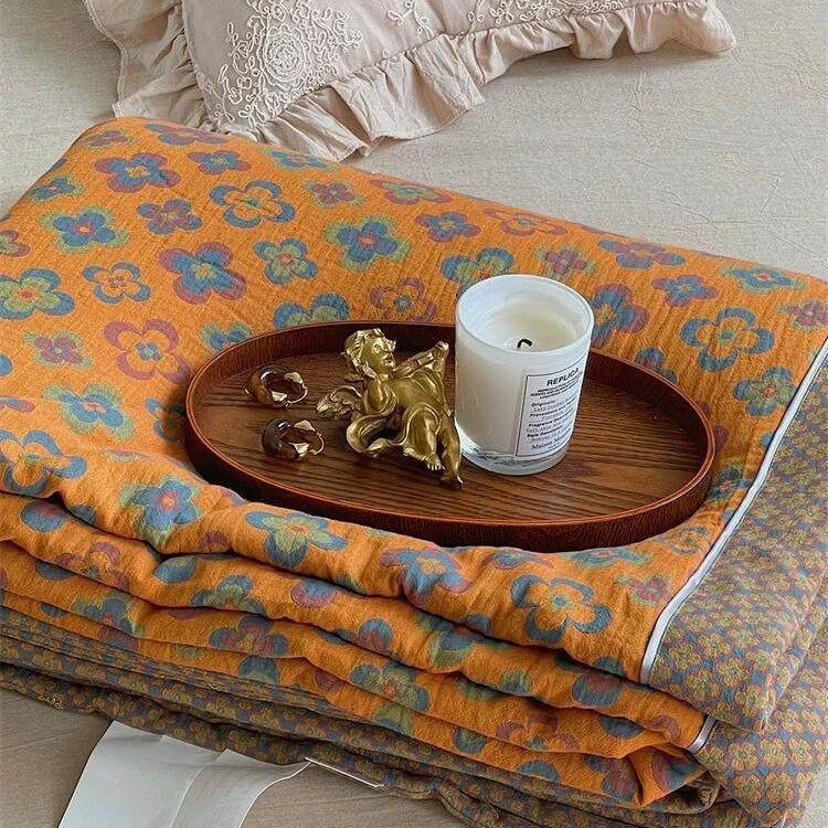 Throw Blanket Lightweight Quilted Cotton-Linen