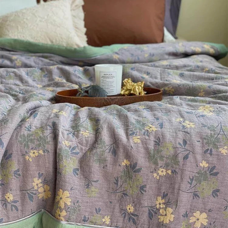 Throw Blanket Lightweight Quilted Cotton-Linen