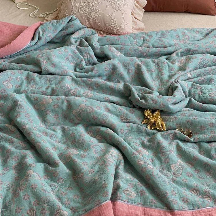 Throw Blanket Lightweight Quilted Cotton-Linen
