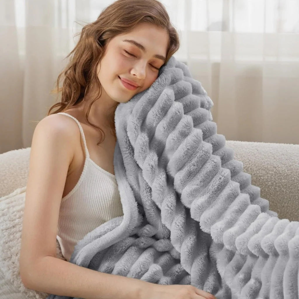 Throw Blanket Oversized Textured Plush Machine Washable