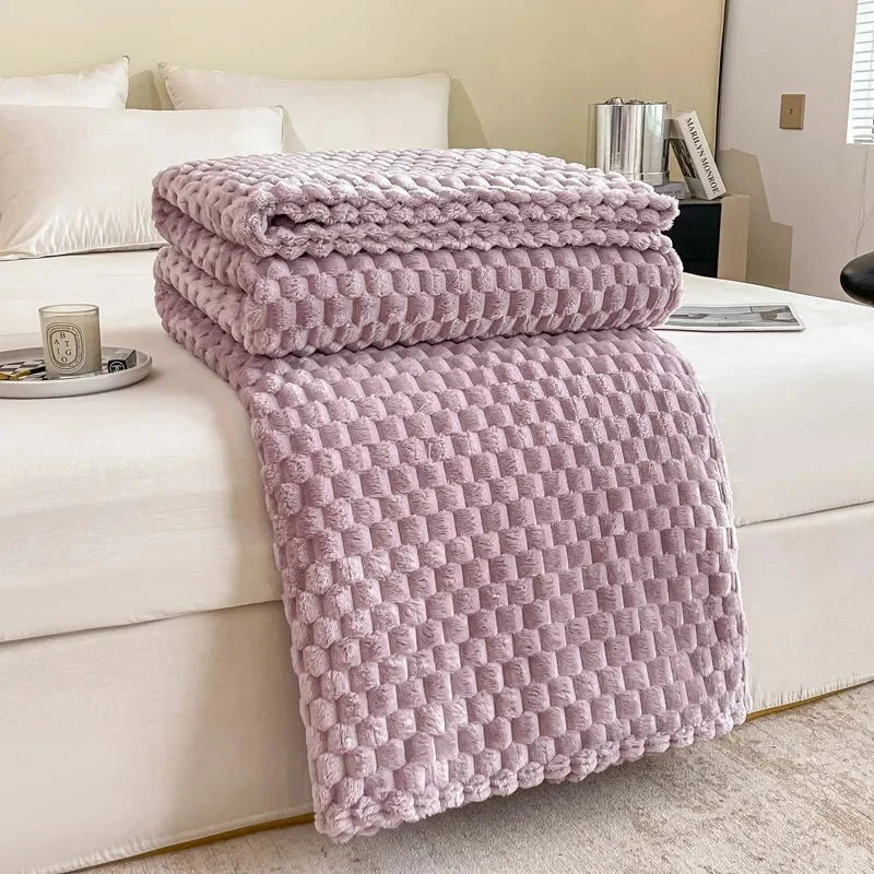 Throw Blanket Plush Velvet Plaid Warm & Cozy