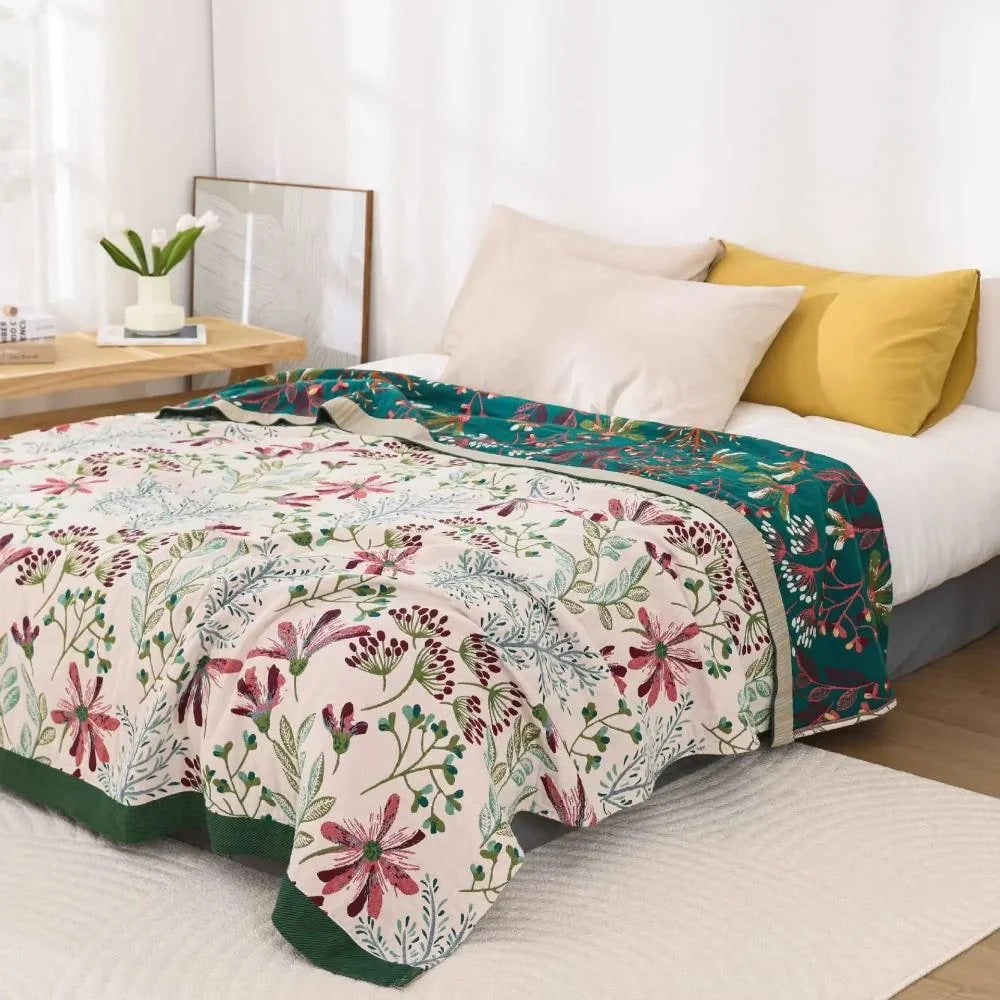Throw Blanket Raised Floral Texture Plush Cotton Blend