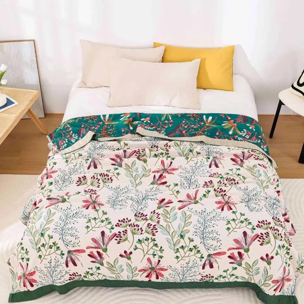 Throw Blanket Raised Floral Texture Plush Cotton Blend