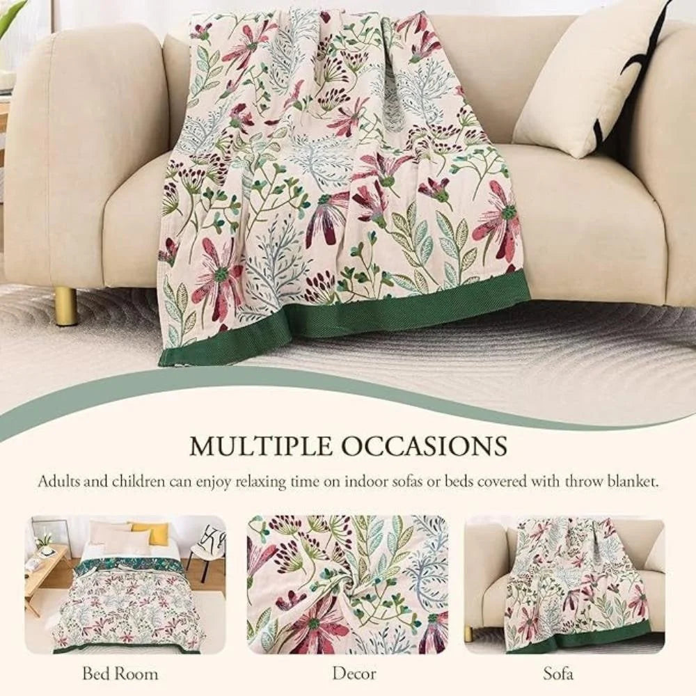 Throw Blanket Raised Floral Texture Plush Cotton Blend
