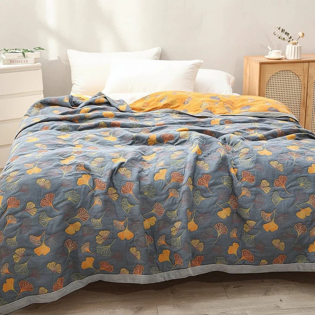 Throw Blanket Reversible Jacquard Leaf Pattern Soft Dense Weave