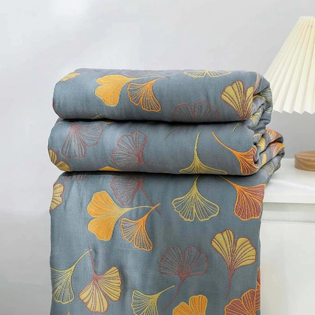 Throw Blanket Reversible Jacquard Leaf Pattern Soft Dense Weave