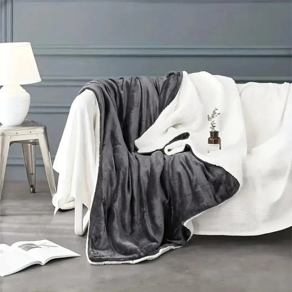 Throw Blanket Reversible Velour & Sherpa Machine Washable