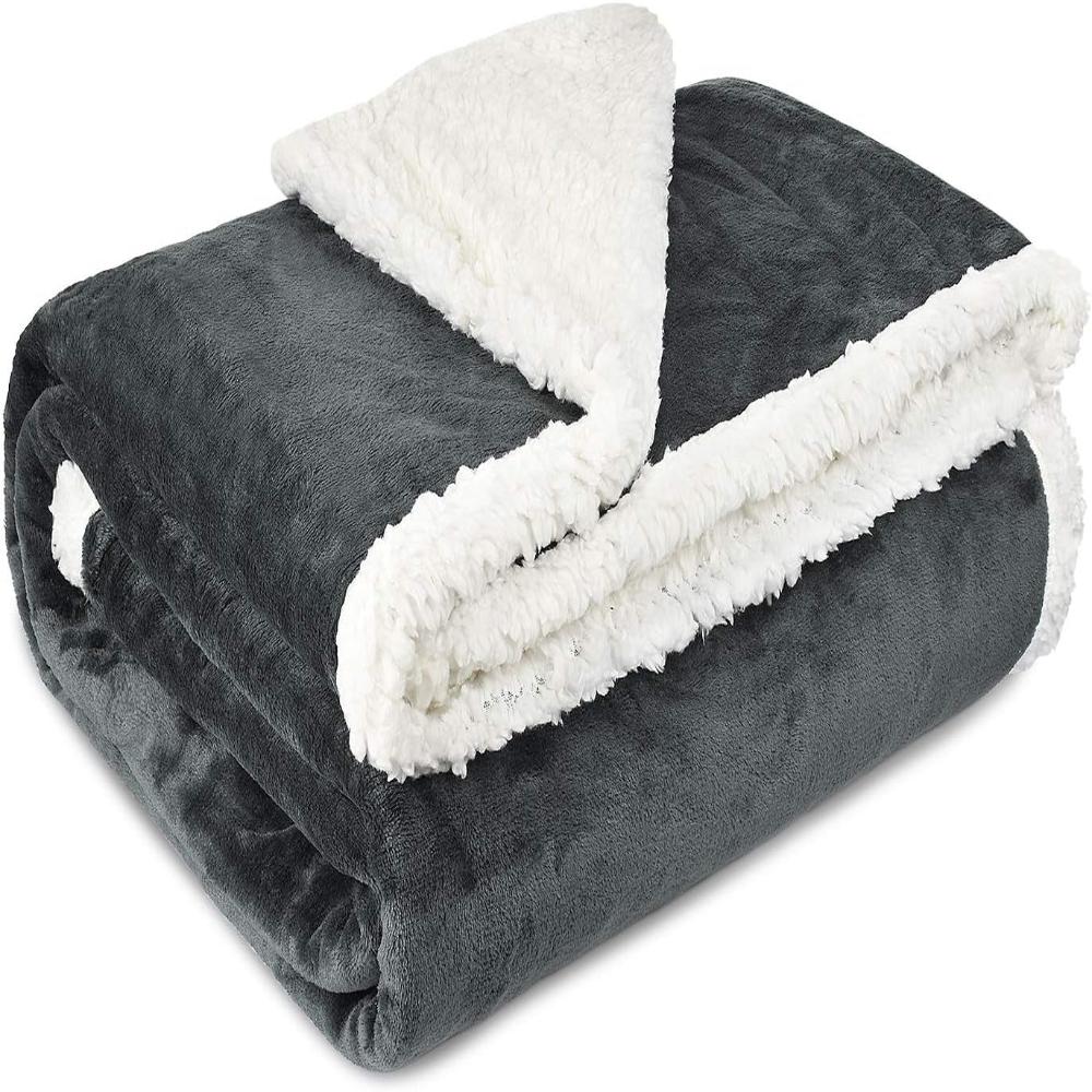 Throw Blanket Reversible Velour & Sherpa Machine Washable