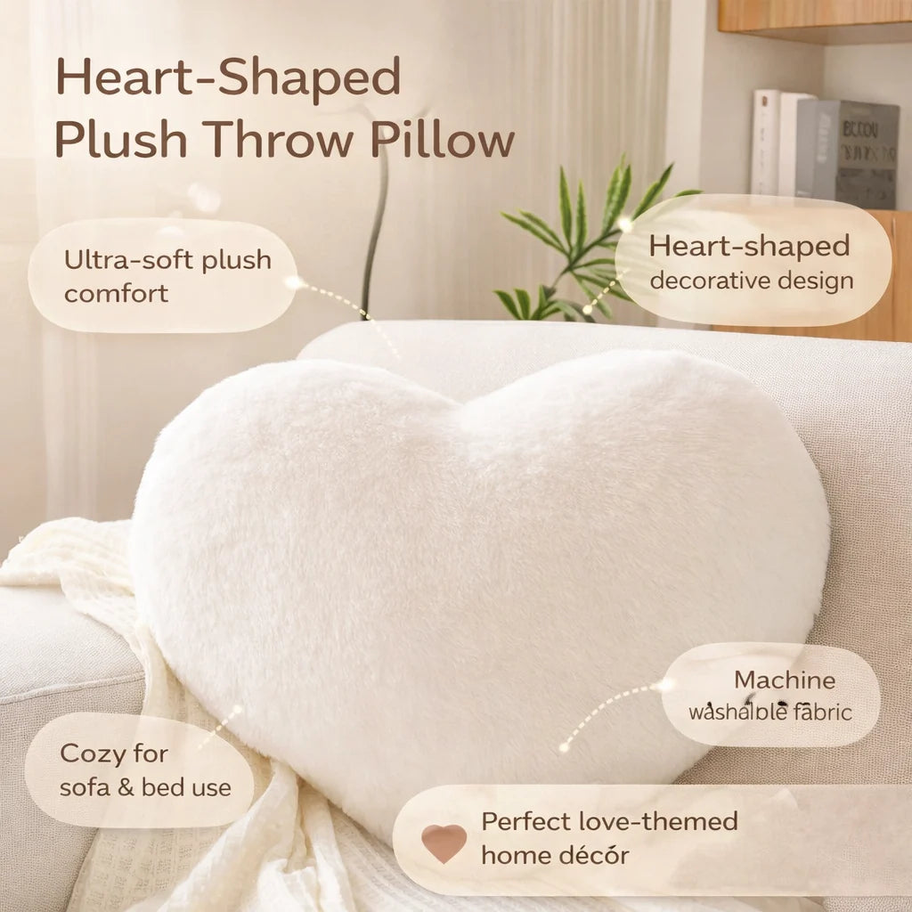 Throw Pillow Heart-Shaped Deep Plush Structured Fill
