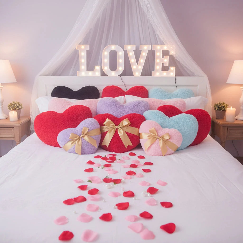 Throw Pillow Heart-Shaped Deep Plush Structured Fill