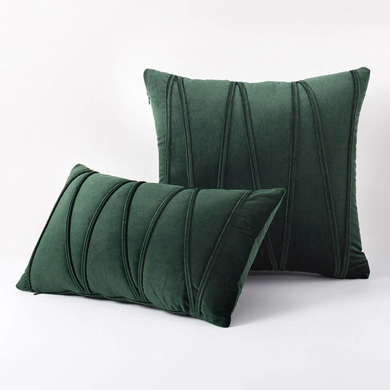 Throw Pillow Pleated Geometric Velour Cover Cotton Filled