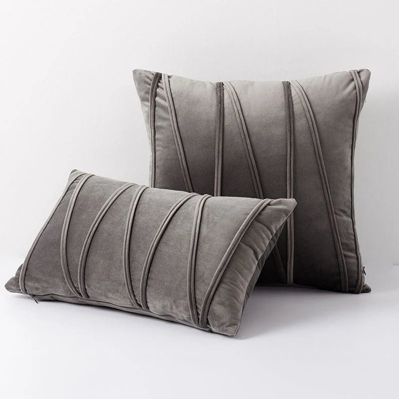 Throw Pillow Pleated Geometric Velour Cover Cotton Filled