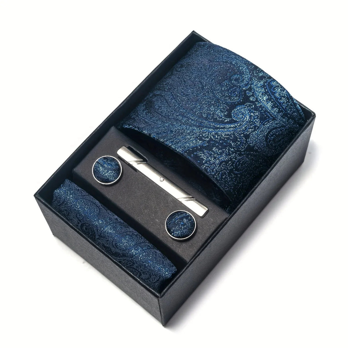 Tie Set Paisley Pocket Square, Tie Clip & Cufflinks