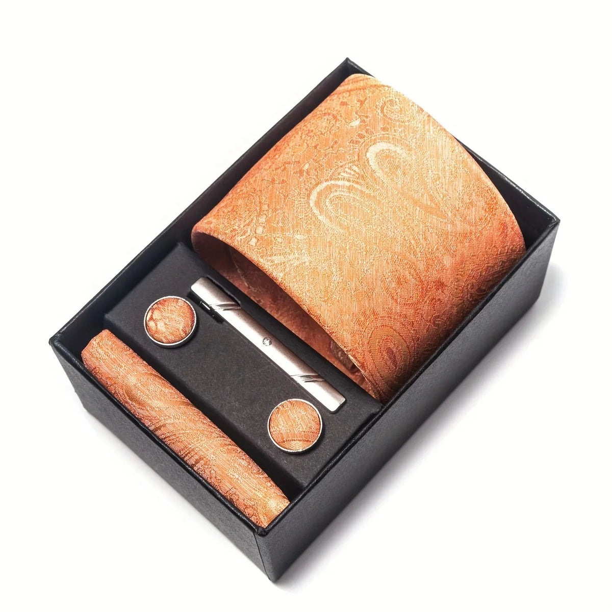 Tie Set Paisley Pocket Square, Tie Clip & Cufflinks