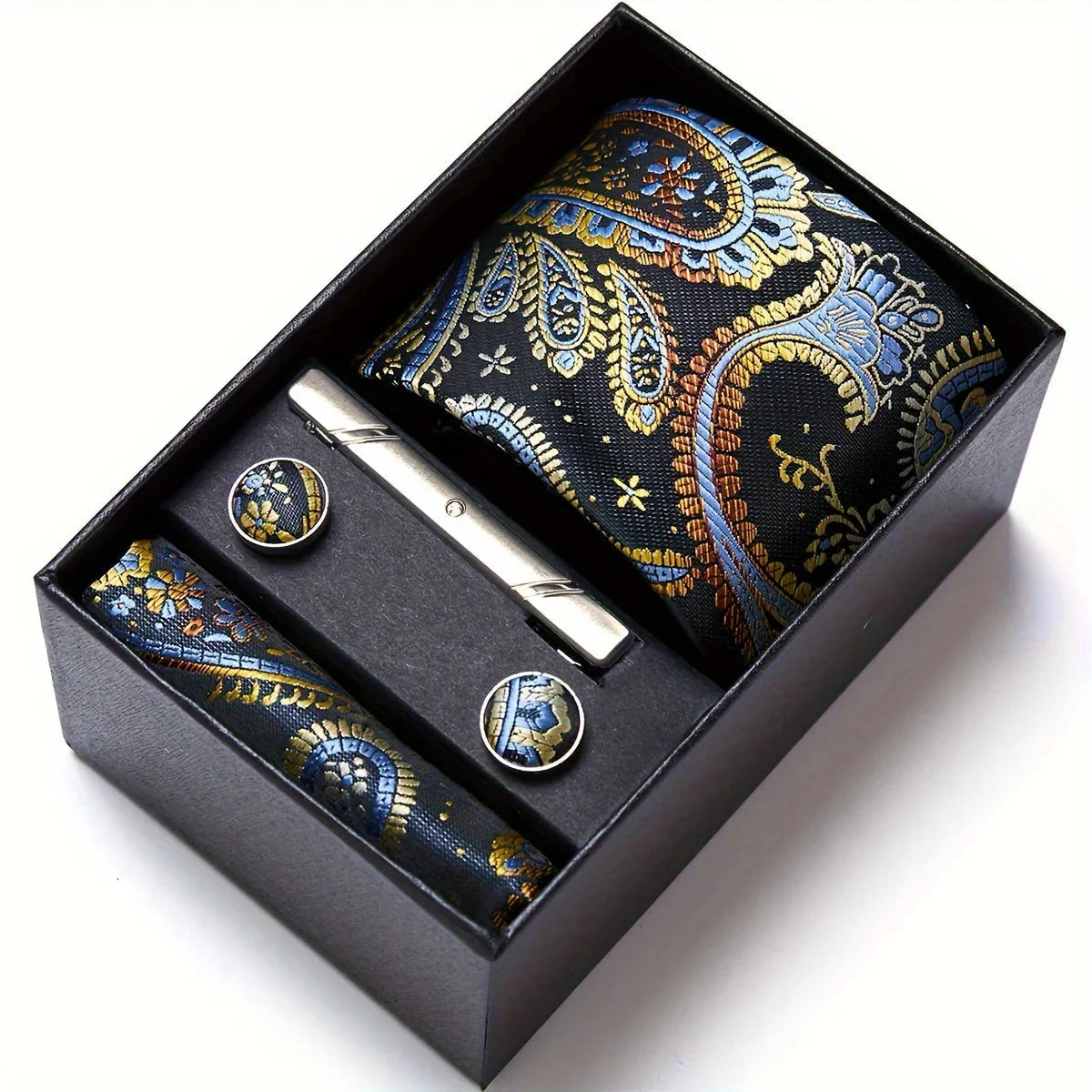 Tie Set Paisley Pocket Square, Tie Clip & Cufflinks