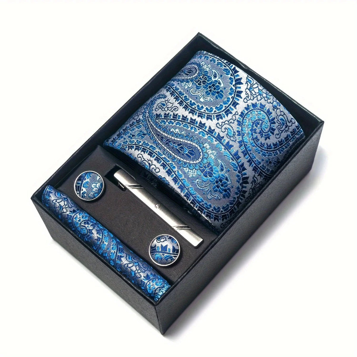 Tie Set Paisley Pocket Square, Tie Clip & Cufflinks