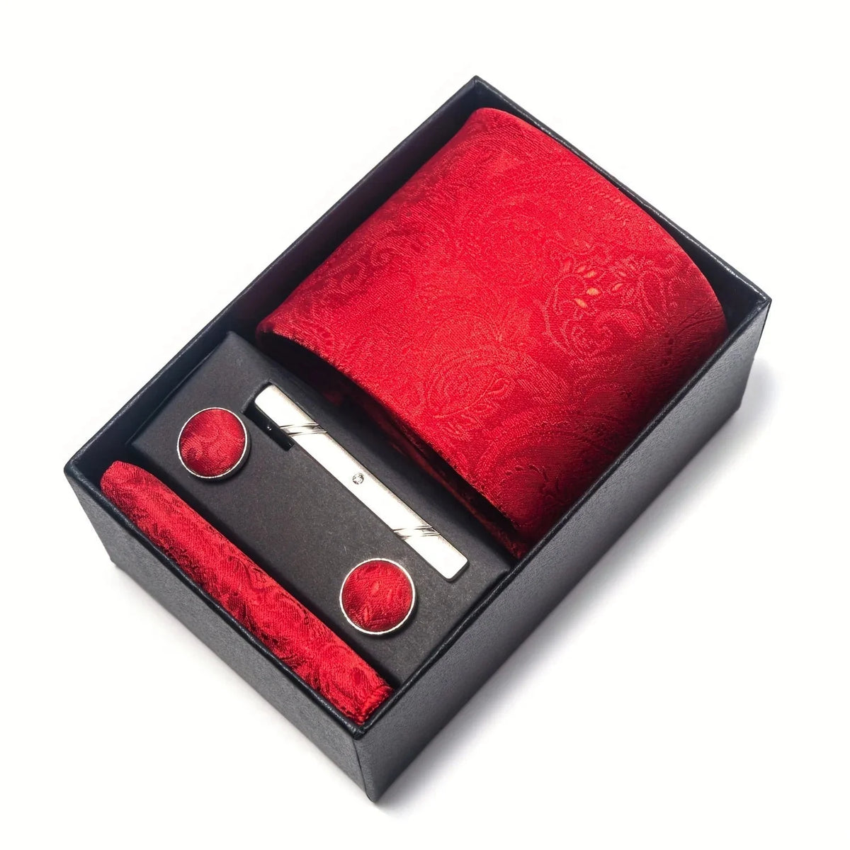 Tie Set Paisley Pocket Square, Tie Clip & Cufflinks