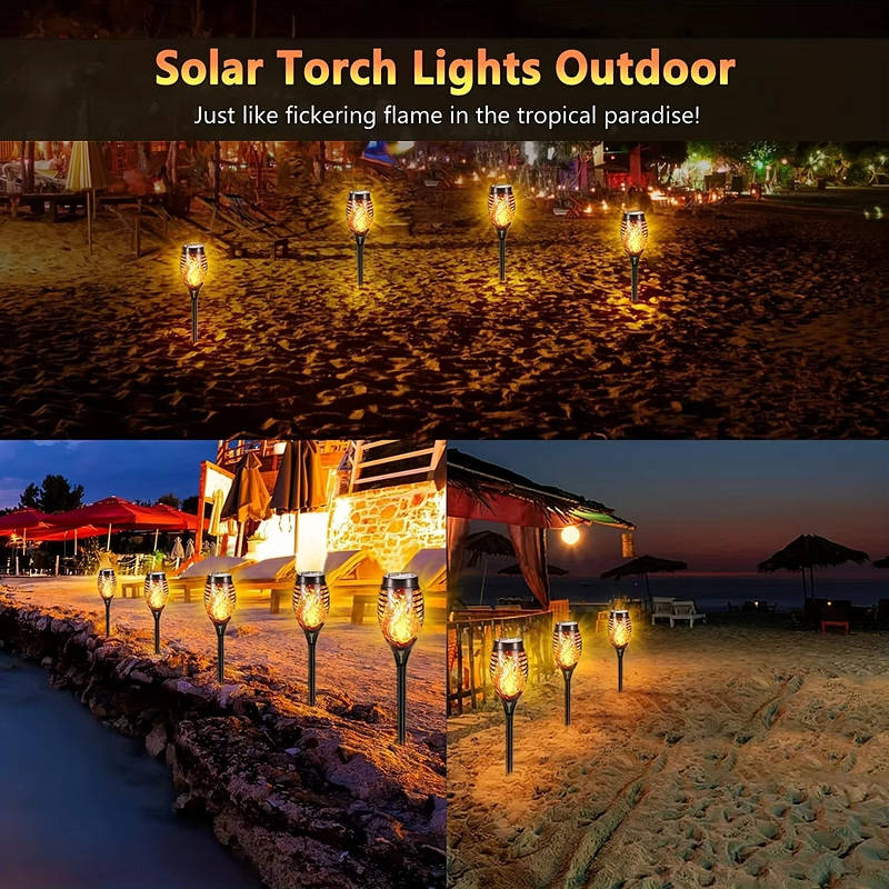 Tiki Torch Lights Solar Flickering Flame Set of 12