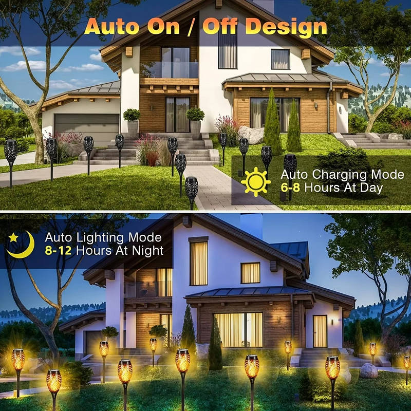 Tiki Torch Lights Solar Flickering Flame Set of 12