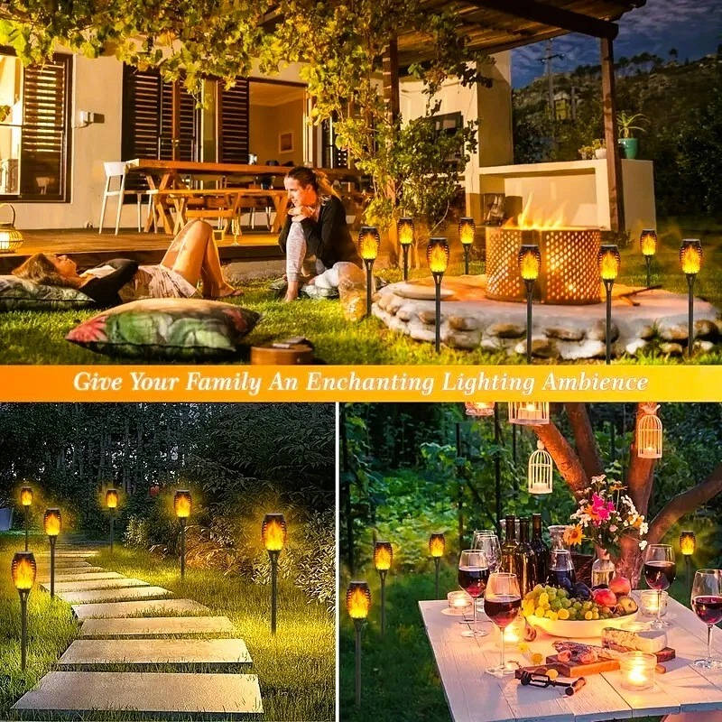 Tiki Torch Lights Solar Flickering Flame Set of 12