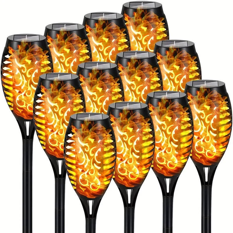 Tiki Torch Lights Solar Flickering Flame Set of 12