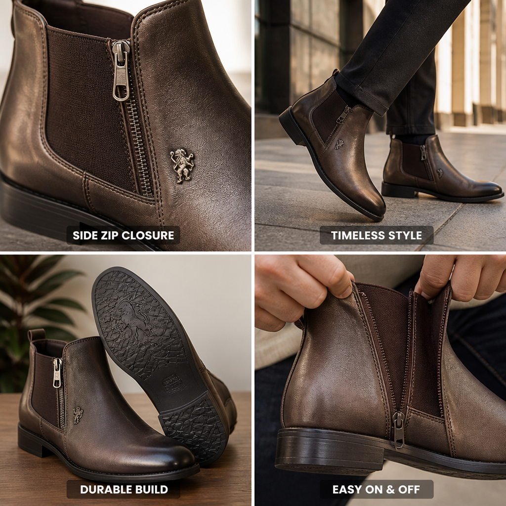 Timeless Lion Emblem Chelsea Boots (Side Zipper)