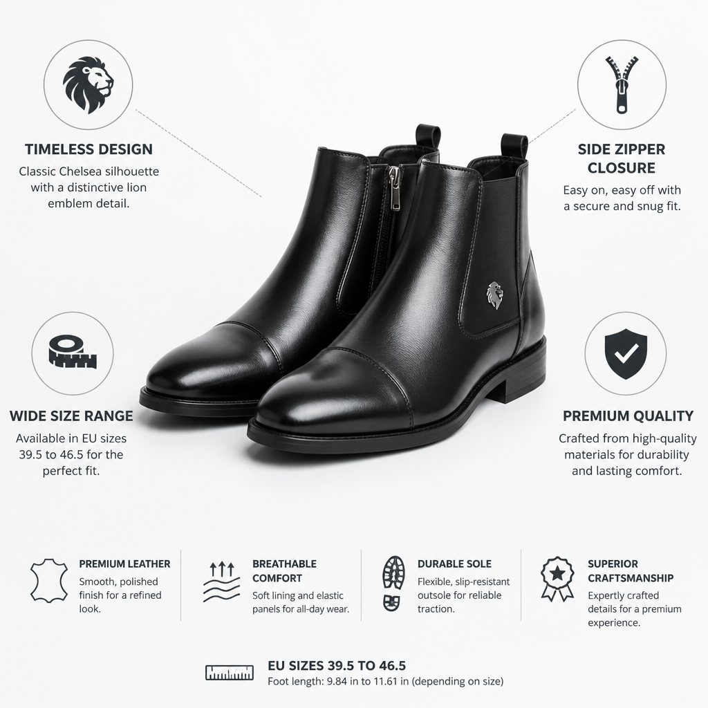 Timeless Lion Emblem Chelsea Boots (Side Zipper)