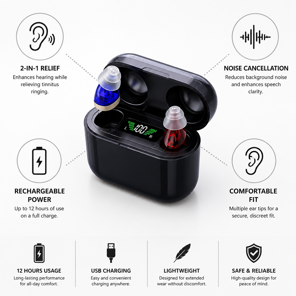Tinnitus Relief Noise-Canceling Rechargeable In-Ear Hearing Aids