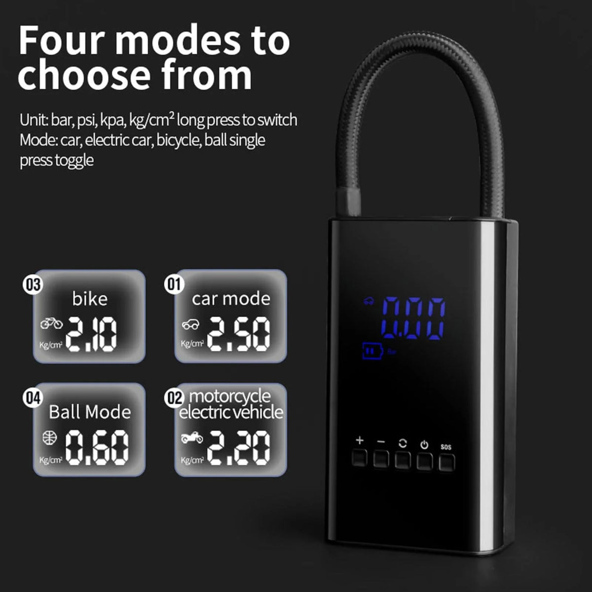 Tire Inflator Portable 150 PSI LED Display 12V Rechargeable Battery