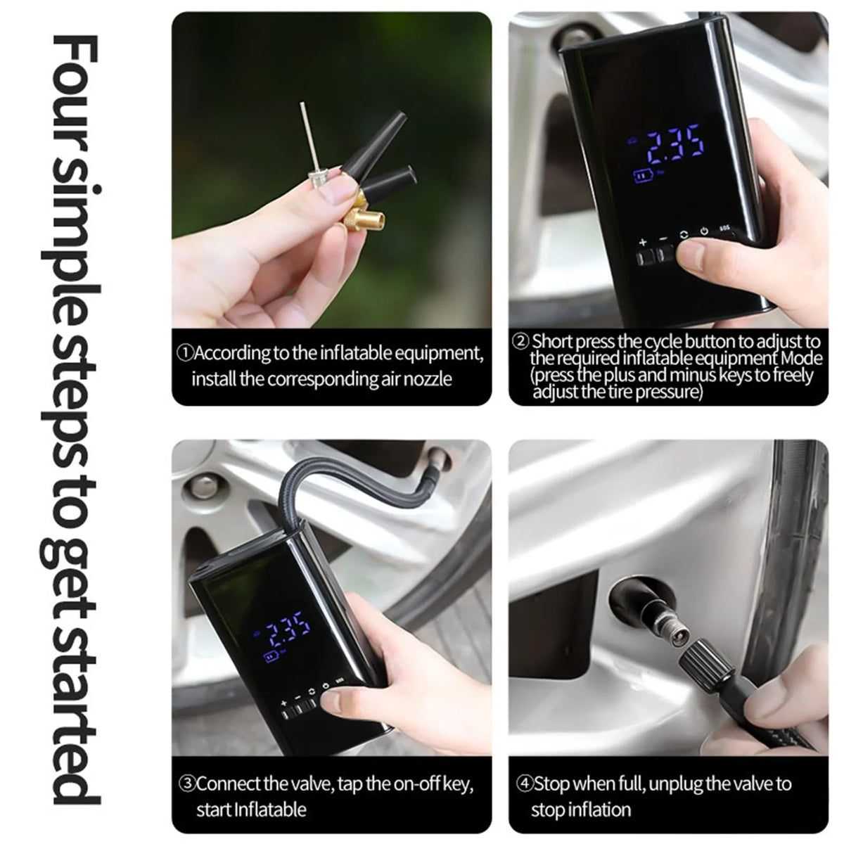 Tire Inflator Portable 150 PSI LED Display 12V Rechargeable Battery