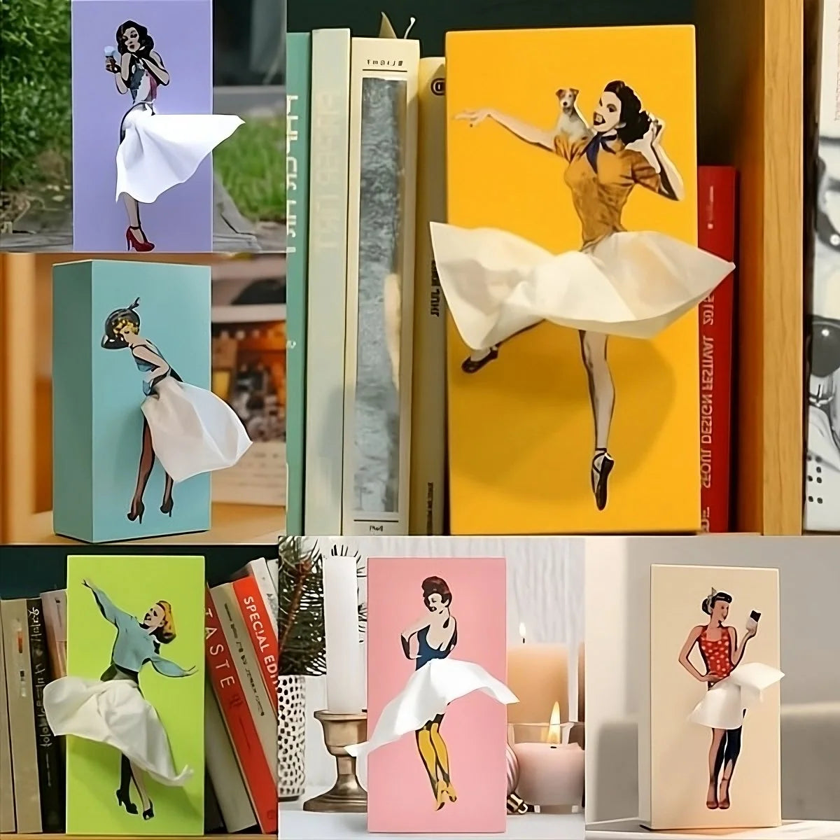 Tissue Box Cover Removable Weighted Base Billowing Skirt